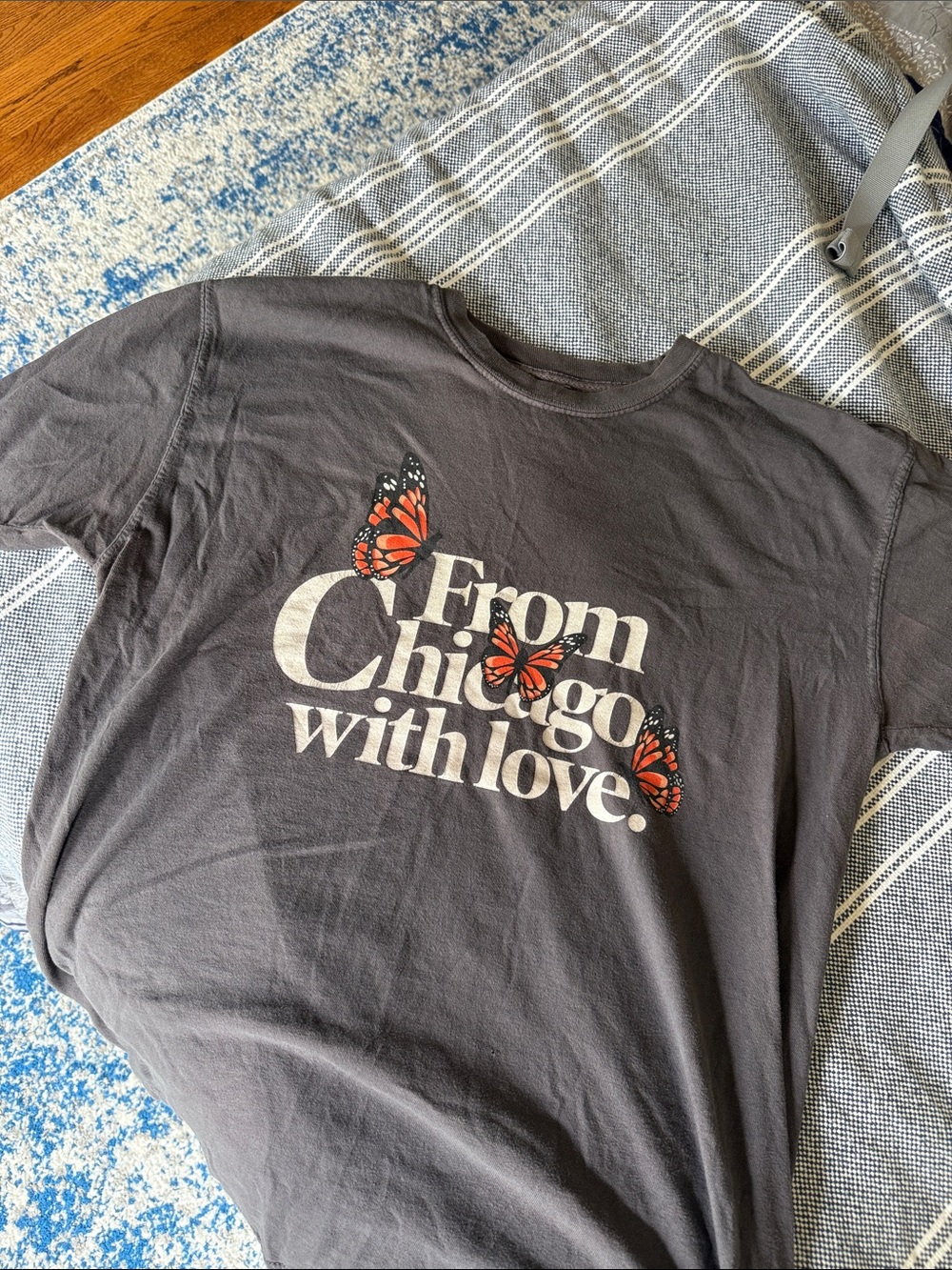 Gray From Chicago With Love butterfly Graphic T-Shirt - Chicago over everything